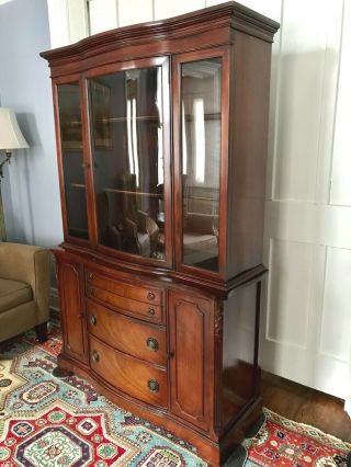 Vintage Mahogany Breakfront China Cabinet W/ Curved Glass Door,  Cond.