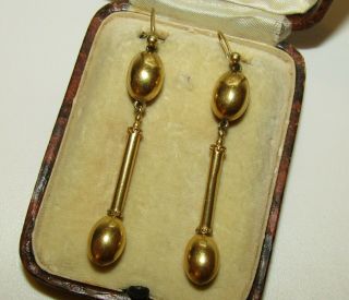Long,  Unusual,  Antique Victorian 18 Ct Gold Dangling Earrings