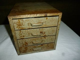 Vintage 4 Drawer Metal Tool Chest Cabinet Jewely Machinist Hobby Parts Electric