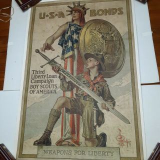 J C Leyender 1918 World War One Bond Drive Poster - Boy Scouts