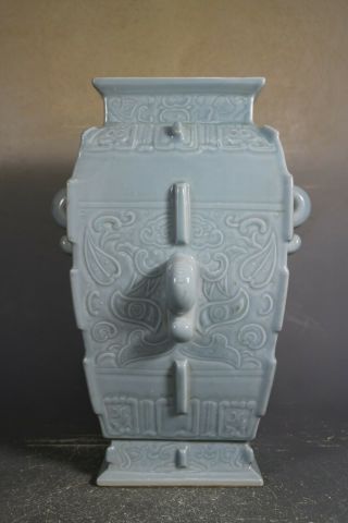 Chinese Monochromatic Glaze Porcelain Carved Vase