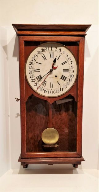 Antique 8 Day Seth Thomas Office Calendar Regulator Wall Clock 35 In Tall