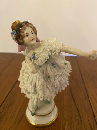 Antique Volkstedt Lace Ballerina 7” Figurine