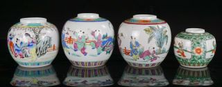 Group of 4 Antique Chinese Famille Rose Verte Porcelain Vase Ginger Jar Marked 4