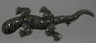 Art Deco Vintage Sterling Silver Marcasite Salamander Lizard Brooch