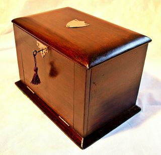 Late Victorian/edwardian Stationery Box With Inkwell And Key