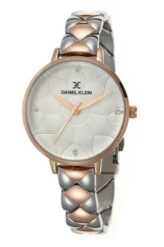 Daniel Klein 34mm Analog Womens Flowers Crystals Rose Gold / Silver Tone Watch