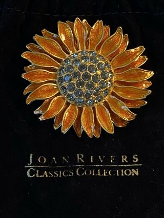 Vintage Large Signed Joan Rivers Enamel & Crystal Flower Statement Brooch Pin