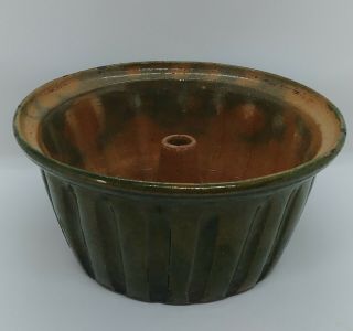 Vintage Primitive Stoneware Glazed Pottery Cake Bundt Mold Pan Heavy
