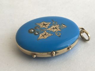 Antique Victorian 14k Gold Blue Enamel Pearl Locket Pendant