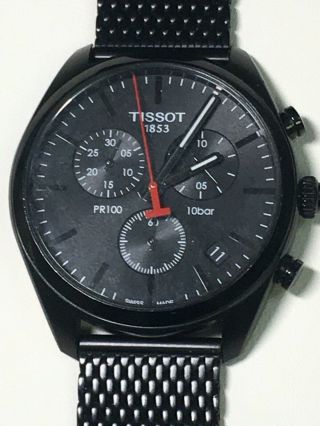 Tissot Pr 100 Chronograph Mens Watch Black Mesh Band