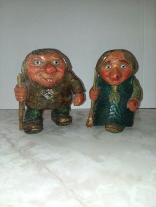 Vintage Otto Sveen Norwegian Hand Carved Wood Troll Figures Norway