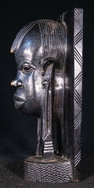 Vintage Heavy Ebony Wood Hand Carved African Head 2