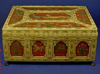 VINTAGE ANGLO - INDIAN CARVED & INKED BONE OVERLAY VIZAGAPATAM BOX 2