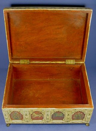 VINTAGE ANGLO - INDIAN CARVED & INKED BONE OVERLAY VIZAGAPATAM BOX 3