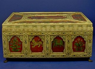 VINTAGE ANGLO - INDIAN CARVED & INKED BONE OVERLAY VIZAGAPATAM BOX 4