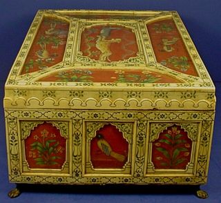 VINTAGE ANGLO - INDIAN CARVED & INKED BONE OVERLAY VIZAGAPATAM BOX 5