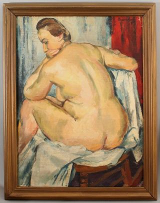 Antique Orig FREDERICK BUCHHOLZ Post - Impressionist Nude Woman Portrait Painting 2