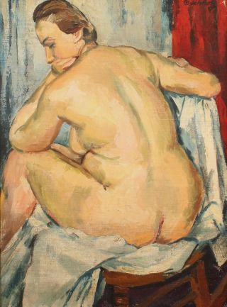 Antique Orig FREDERICK BUCHHOLZ Post - Impressionist Nude Woman Portrait Painting 3