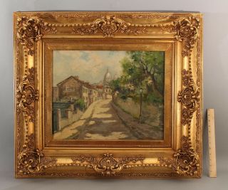 Antique Signed Impressionist French Street Scene Oil Painting & Gilded Frame Nr