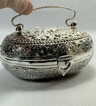 Quality Antique Chinese Export Sterling Silver Hand Carved Box Purse