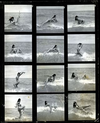 1954 Bunny Yeager Contact Sheet 12 Frames With Bettie Page Surf Poses