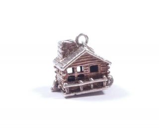 Vintage Silver Chim Charm Log Cabin Opens To Axe And Rope 925 Sterling 4.  6g