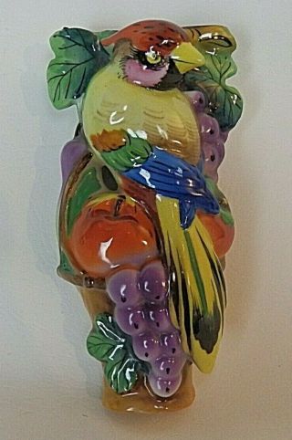 Vintage Hand - Painted Porcelain Lusterware Bird Wall Pocket Made In Japan Fruit