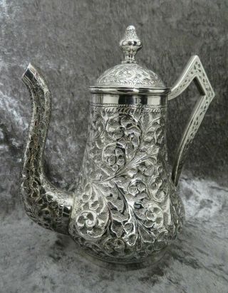 Antique Solid Sterling Silver Coffee Pot Indian Or Persian 460g C1900