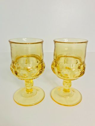 Vintage Indiana Glass Light Amber Kings Crown Thumbprint Wine Goblets Glasses