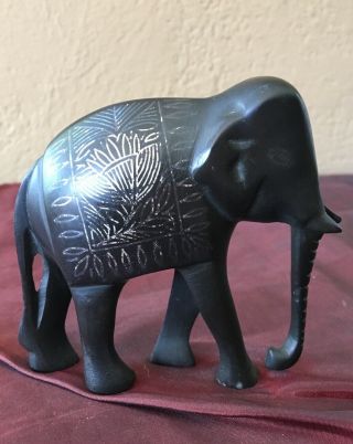 Vintage Black Hand Carved & Painted Marble Stone Elephant Figurine 3 - 5/8 "