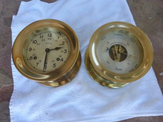 Vintage Chelsea Boston Ships Bell Clock W/ Matching Boston Aneroid Barometer