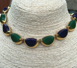 Vintage D’orlan 22k Gold Plated,  Blue And Green Statement Necklace