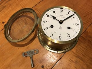 Vintage Schatz Germany Royal Mariner 8 Day Chime Brass Clock With Key Nautical