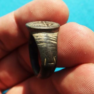 AUTHENTIC MEDIEVAL BIZANTINE BRONZE RING WITH HANDCARVED MARKS 6