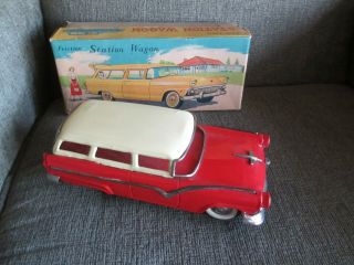 Vintage Antique Japan 1950s Toy Tin Friction Ford Station Wagon Car -