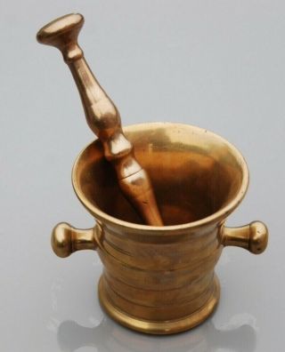 Heavy Vintage Brass Mortar And Pestle Apothecary And Medicinal Cookery