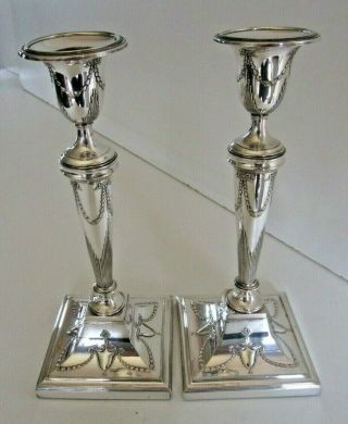 Pair Large Adams Style Silver Plated Candlesticks,  Circa 1900