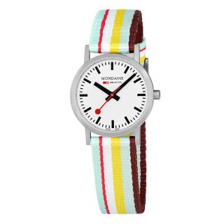 Mondaine Classic Multicolour Textile Strap White Dial Watch A658.  30323.  16sbk