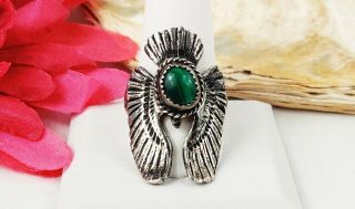 Mens Vintage Native American Ring Size 11.  5 Sterling Silver 925 Headdress Eagle