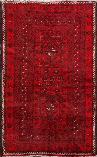 Vintage Tribal Geometric Balouch Afghan Oriental Area Rug Handmade Carpet 4x6 Ft