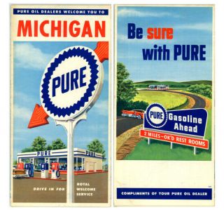 Vintage 1959 Michigan Road Map From Pure Oil Co.