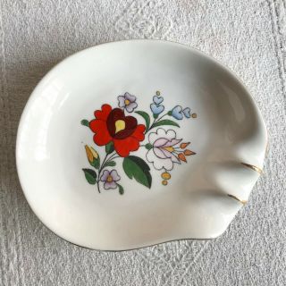 Vintage Aquincum Hungarian Hand Painted Floral Small Ceramic Ashtray Hungary