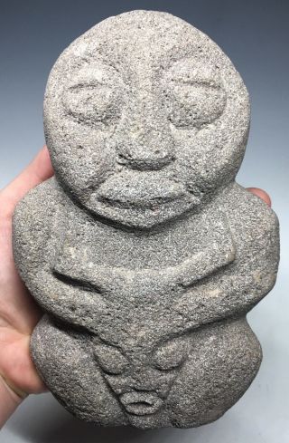 Large Pre - Columbian Volcanic Stone Human W/ Trophy Head Effigy Grinder Pestle