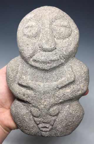LARGE Pre - Columbian Volcanic Stone Human w/ Trophy Head Effigy Grinder Pestle 2
