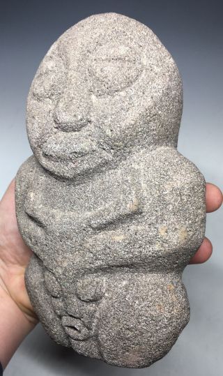 LARGE Pre - Columbian Volcanic Stone Human w/ Trophy Head Effigy Grinder Pestle 4