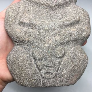 LARGE Pre - Columbian Volcanic Stone Human w/ Trophy Head Effigy Grinder Pestle 6
