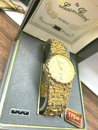Rare Vintage Nugget Gold Plated Quartz Watch Lucien Piccard Dufonte