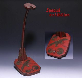 Japan Antique Edo Crane Turtle Makie Katana Sword Stand Yoroi Koshirae Samurai