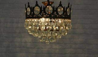 Antique Vintage Brass & Crystals Low Ceiling Chandelier Lighting Lamp Light